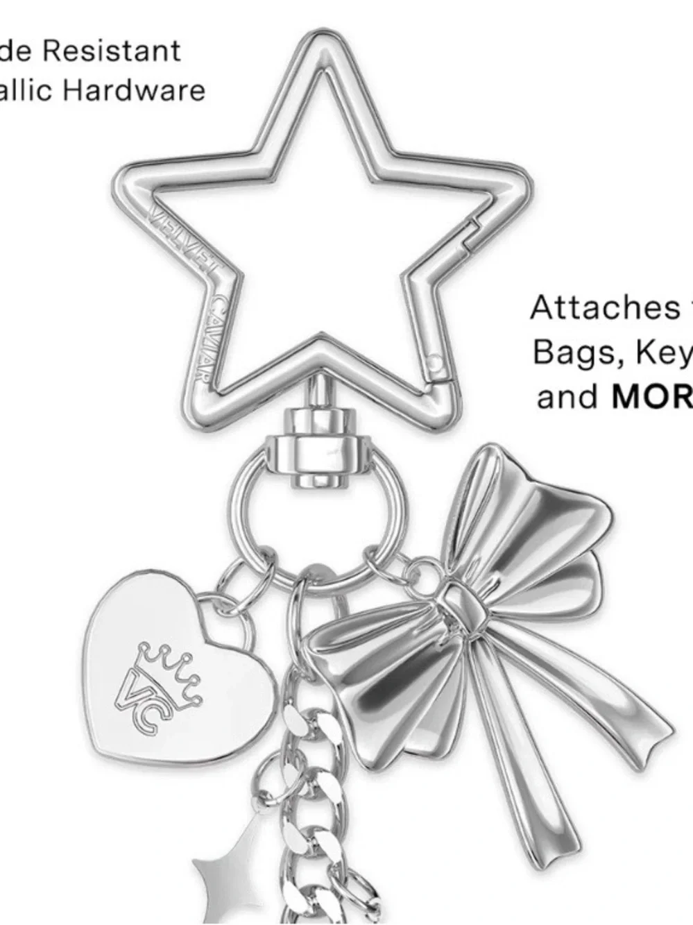NWT Velvet Caviar Silver Tone Bow & Pink Star Keychain / Bag Charm